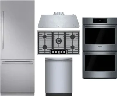 5 Piece Package Includes Refrigerator, Cooktop, Wall Oven, Hood And Dishwasher