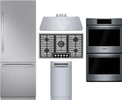 5 Piece Package Includes Refrigerator, Cooktop, Wall Oven, Hood And Dishwasher