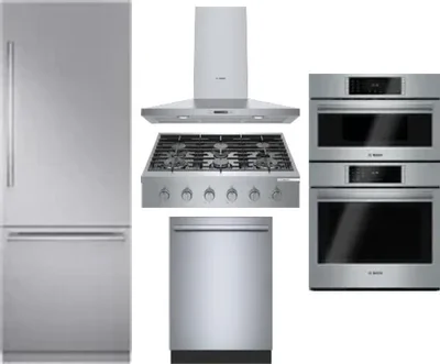 5 Piece Package Includes Refrigerator, Cooktop, Wall Oven, Hood And Dishwasher