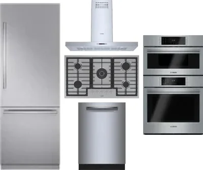 5 Piece Package Includes Refrigerator, Cooktop, Wall Oven, Hood And Dishwasher
