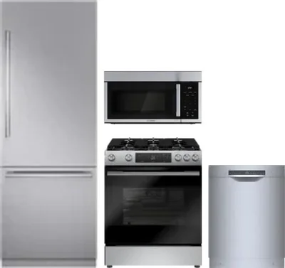 4 Piece Package Includes Refrigerator, Range, Microwave And Dishwasher