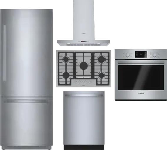 5 Piece Package Includes Refrigerator, Cooktop, Wall Oven, Hood And Dishwasher
