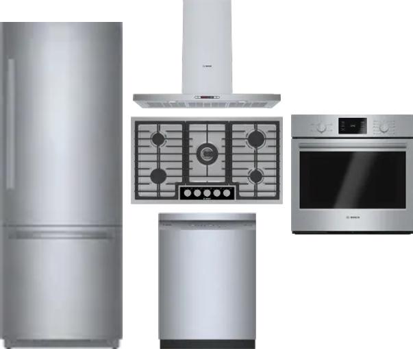 5 Piece Package Includes Refrigerator, Cooktop, Wall Oven, Hood And Dishwasher