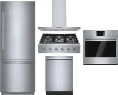 5 Piece Package Includes Refrigerator, Cooktop, Wall Oven, Hood And Dishwasher