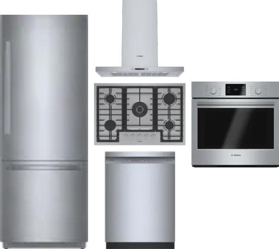 5 Piece Package Includes Refrigerator, Cooktop, Wall Oven, Hood And Dishwasher