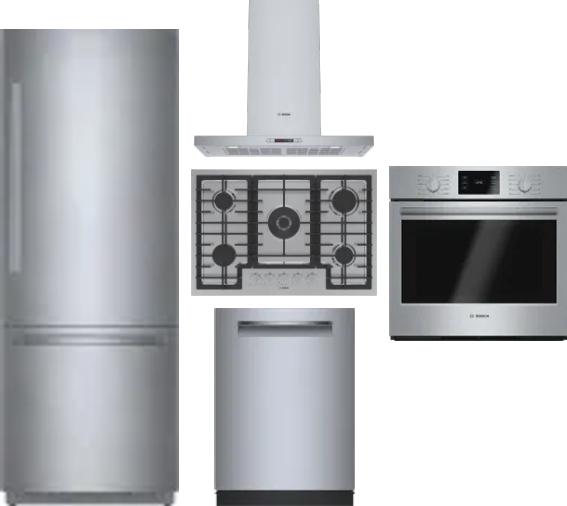 5 Piece Package Includes Refrigerator, Cooktop, Wall Oven, Hood And Dishwasher