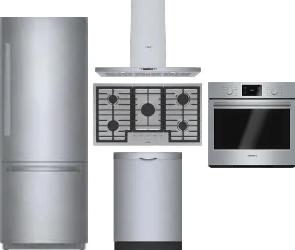 5 Piece Package Includes Refrigerator, Cooktop, Wall Oven, Hood And Dishwasher