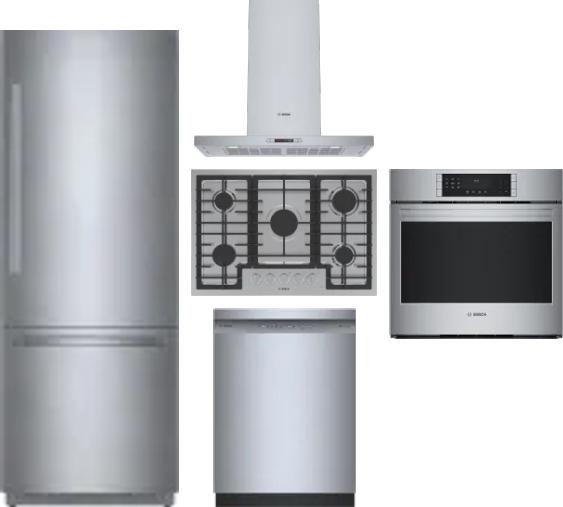 5 Piece Package Includes Refrigerator, Cooktop, Wall Oven, Hood And Dishwasher