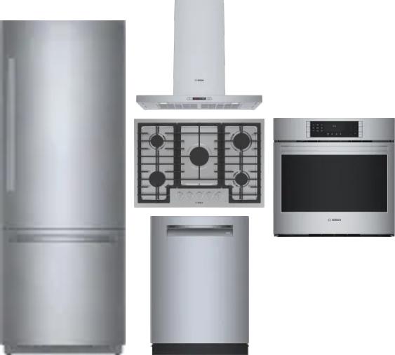 5 Piece Package Includes Refrigerator, Cooktop, Wall Oven, Hood And Dishwasher