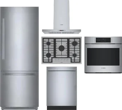 5 Piece Package Includes Refrigerator, Cooktop, Wall Oven, Hood And Dishwasher