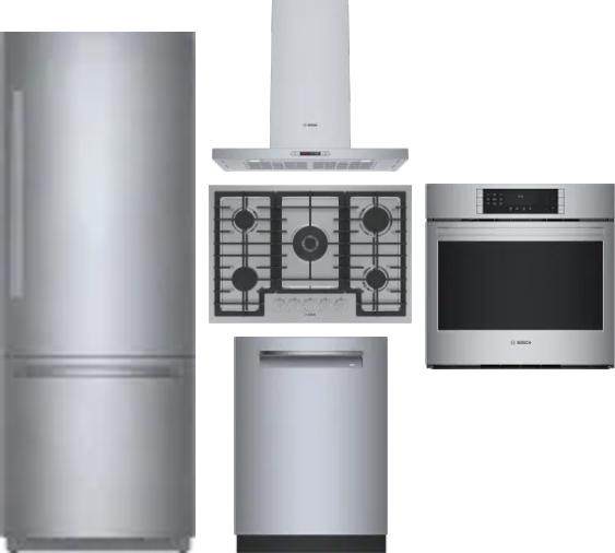 5 Piece Package Includes Refrigerator, Cooktop, Wall Oven, Hood And Dishwasher