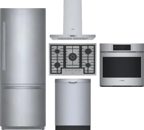 5 Piece Package Includes Refrigerator, Cooktop, Wall Oven, Hood And Dishwasher