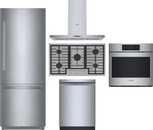 5 Piece Package Includes Refrigerator, Cooktop, Wall Oven, Hood And Dishwasher