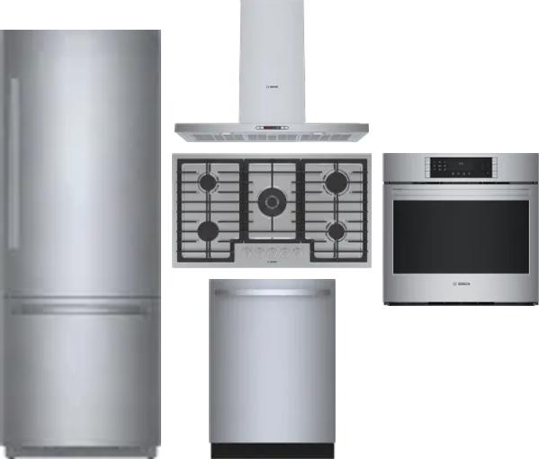 5 Piece Package Includes Refrigerator, Cooktop, Wall Oven, Hood And Dishwasher