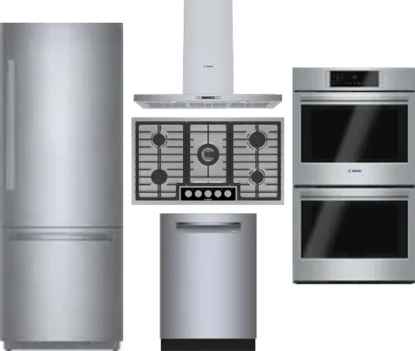 5 Piece Package Includes Refrigerator, Cooktop, Wall Oven, Hood And Dishwasher
