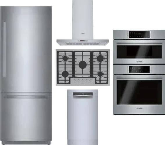 5 Piece Package Includes Refrigerator, Cooktop, Wall Oven, Hood And Dishwasher