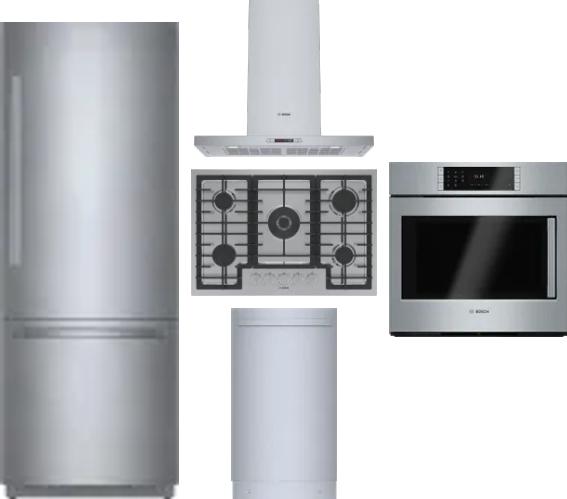 5 Piece Package Includes Refrigerator, Cooktop, Wall Oven, Hood And Dishwasher