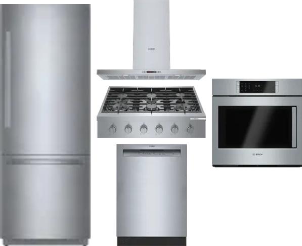 5 Piece Package Includes Refrigerator, Cooktop, Wall Oven, Hood And Dishwasher