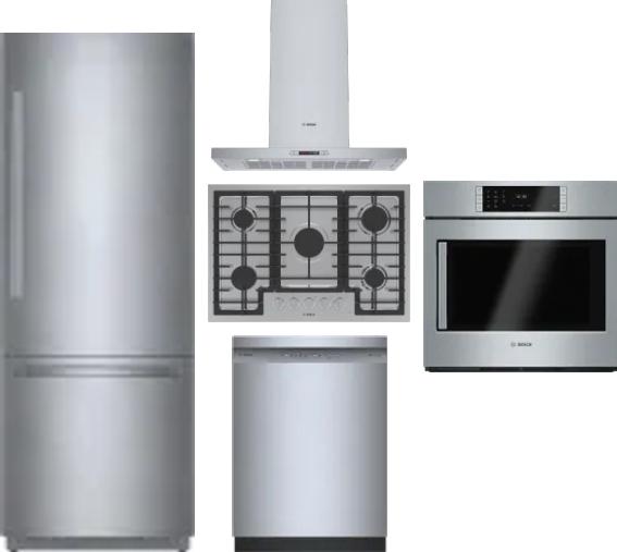 5 Piece Package Includes Refrigerator, Cooktop, Wall Oven, Hood And Dishwasher