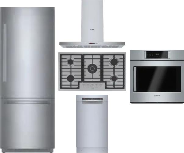 5 Piece Package Includes Refrigerator, Cooktop, Wall Oven, Hood And Dishwasher