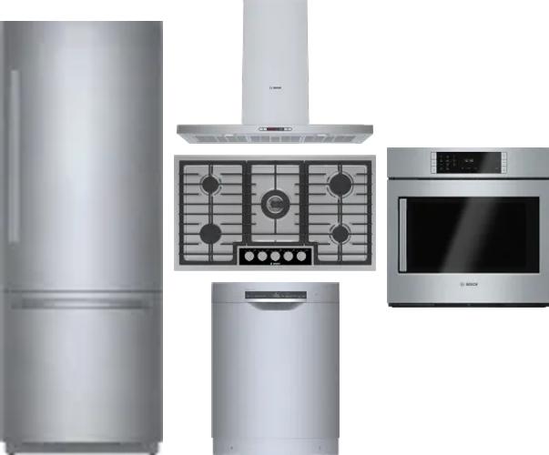 5 Piece Package Includes Refrigerator, Cooktop, Wall Oven, Hood And Dishwasher