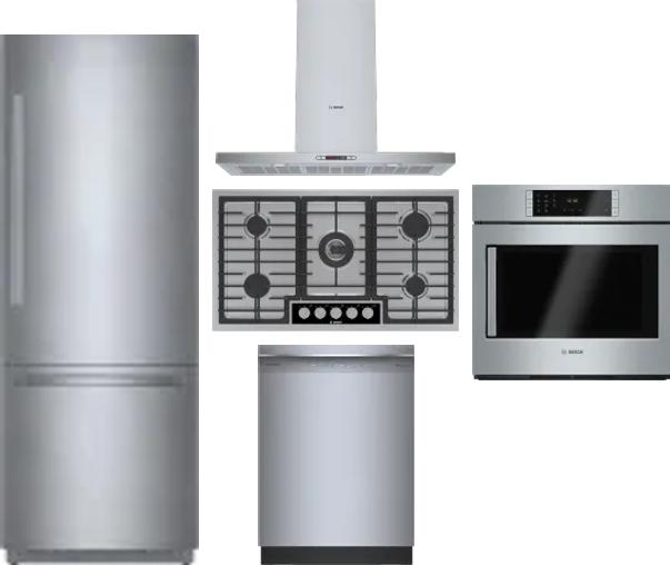 5 Piece Package Includes Refrigerator, Cooktop, Wall Oven, Hood And Dishwasher