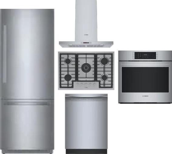 5 Piece Package Includes Refrigerator, Cooktop, Wall Oven, Hood And Dishwasher