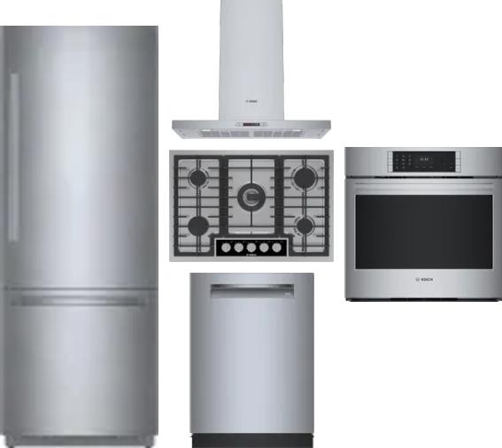5 Piece Package Includes Refrigerator, Cooktop, Wall Oven, Hood And Dishwasher