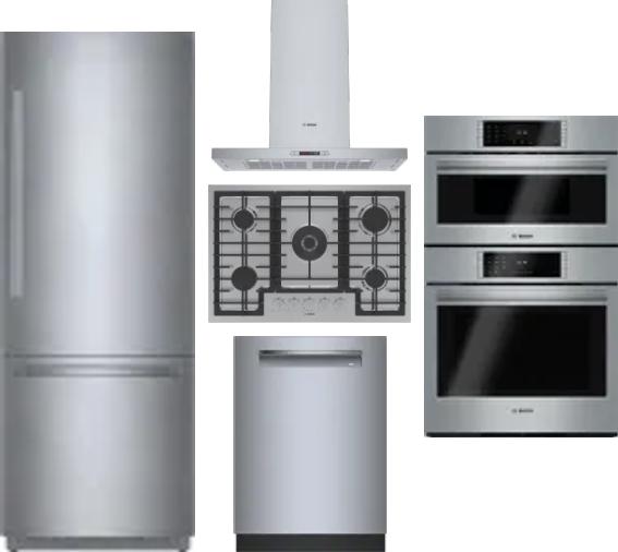 5 Piece Package Includes Refrigerator, Cooktop, Wall Oven, Hood And Dishwasher