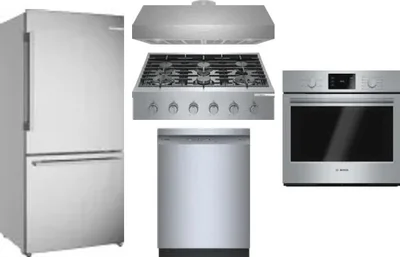 5 Piece Package Includes Refrigerator, Cooktop, Wall Oven, Hood And Dishwasher