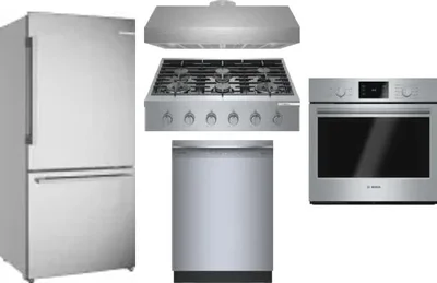 5 Piece Package Includes Refrigerator, Cooktop, Wall Oven, Hood And Dishwasher