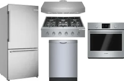 5 Piece Package Includes Refrigerator, Cooktop, Wall Oven, Hood And Dishwasher