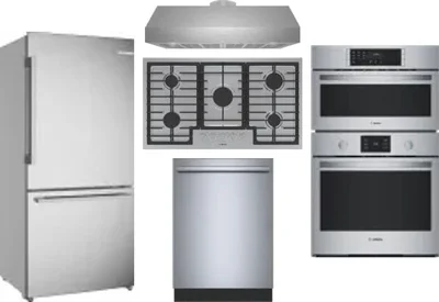 5 Piece Package Includes Refrigerator, Cooktop, Wall Oven, Hood And Dishwasher