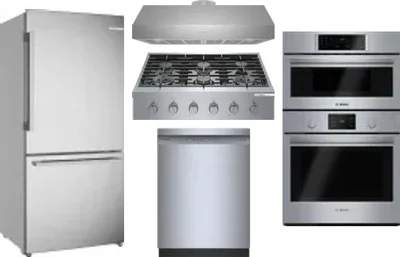 5 Piece Package Includes Refrigerator, Cooktop, Wall Oven, Hood And Dishwasher