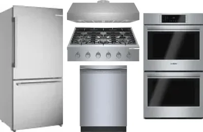 5 Piece Package Includes Refrigerator, Cooktop, Wall Oven, Hood And Dishwasher