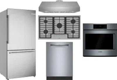 5 Piece Package Includes Refrigerator, Cooktop, Wall Oven, Hood And Dishwasher