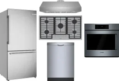 5 Piece Package Includes Refrigerator, Cooktop, Wall Oven, Hood And Dishwasher
