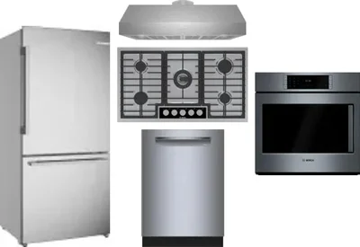 5 Piece Package Includes Refrigerator, Cooktop, Wall Oven, Hood And Dishwasher