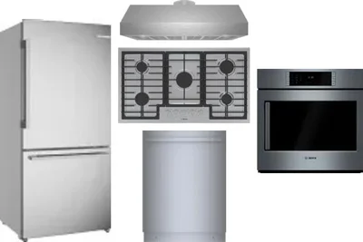 5 Piece Package Includes Refrigerator, Cooktop, Wall Oven, Hood And Dishwasher