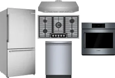 5 Piece Package Includes Refrigerator, Cooktop, Wall Oven, Hood And Dishwasher
