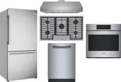 5 Piece Package Includes Refrigerator, Cooktop, Wall Oven, Hood And Dishwasher