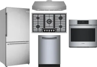 5 Piece Package Includes Refrigerator, Cooktop, Wall Oven, Hood And Dishwasher