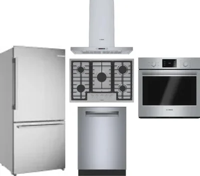 5 Piece Package Includes Refrigerator, Cooktop, Wall Oven, Hood And Dishwasher