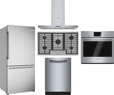 5 Piece Package Includes Refrigerator, Cooktop, Wall Oven, Hood And Dishwasher