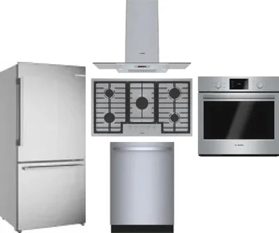 5 Piece Package Includes Refrigerator, Cooktop, Wall Oven, Hood And Dishwasher