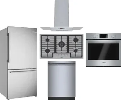 5 Piece Package Includes Refrigerator, Cooktop, Wall Oven, Hood And Dishwasher