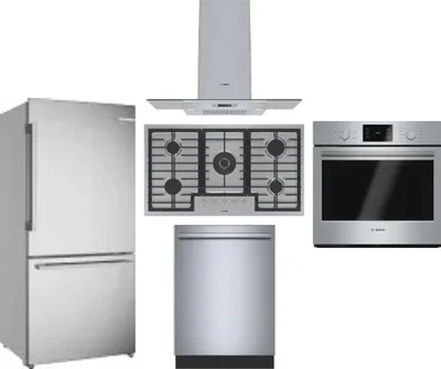 5 Piece Package Includes Refrigerator, Cooktop, Wall Oven, Hood And Dishwasher
