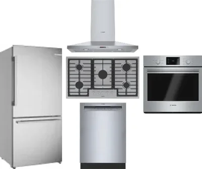 5 Piece Package Includes Refrigerator, Cooktop, Wall Oven, Hood And Dishwasher