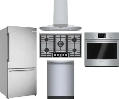 5 Piece Package Includes Refrigerator, Cooktop, Wall Oven, Hood And Dishwasher