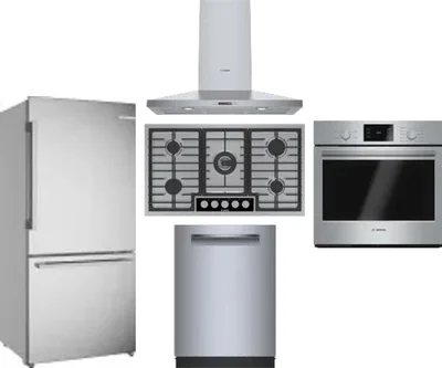 5 Piece Package Includes Refrigerator, Cooktop, Wall Oven, Hood And Dishwasher